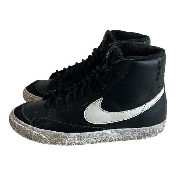 Nike Blazer Mid 77 Black Leather High Top Sneakers Mens 5.5 Lace Up Trainers - Picture 5 of 8